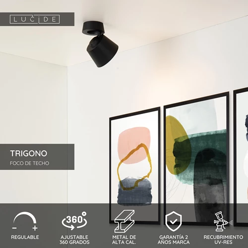 Lucide TRIGONO - Foco de techo - Ø 10,5 cm - 1xGU10 - Negro - USP